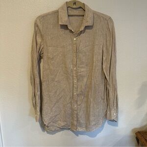 J. McLaughlin Women’s 100% Linen Tan Button-Down Shirt Size S